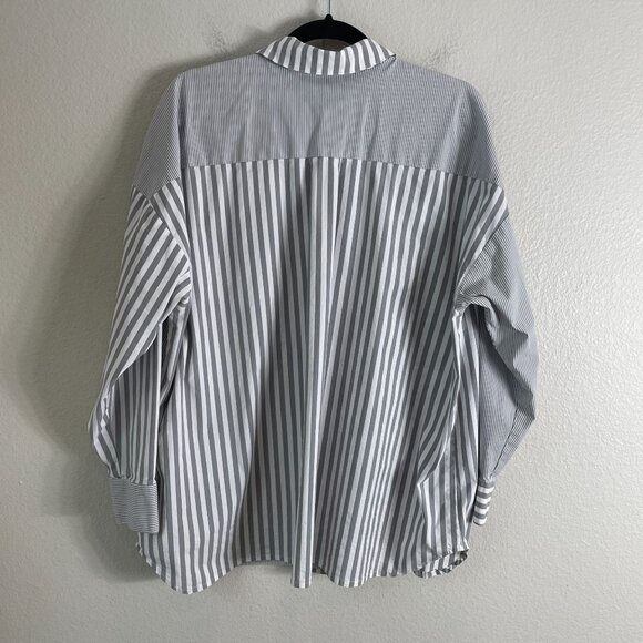 J Jill Wearever Womens Plus 1X Striped Button Up Shirt Long Sleeve Top Blouse - Picture 9 of 11